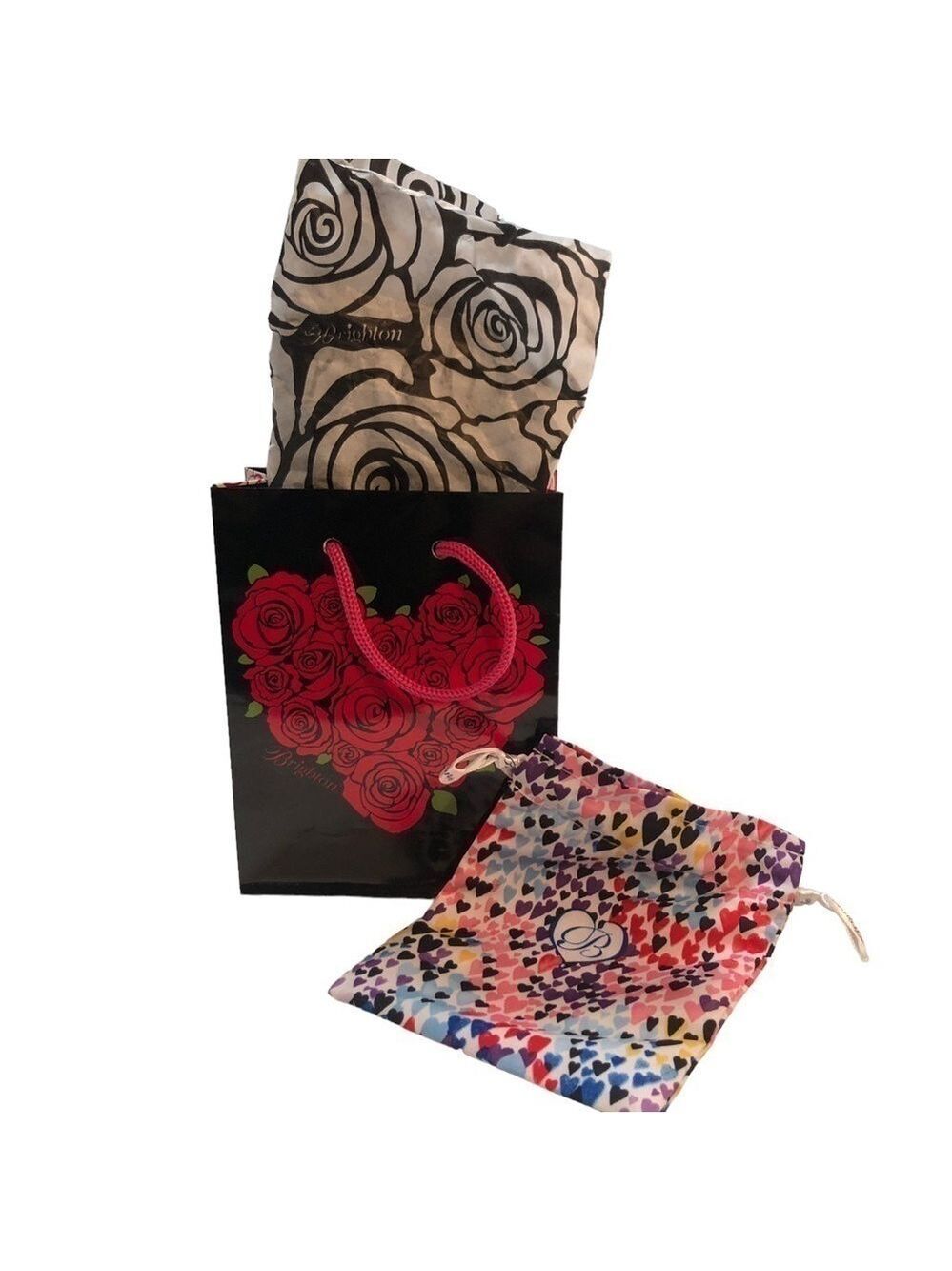 Small Brighton Black And Pink Roses Paper Gift Bag, Tissue Paper, and Gift Sack
